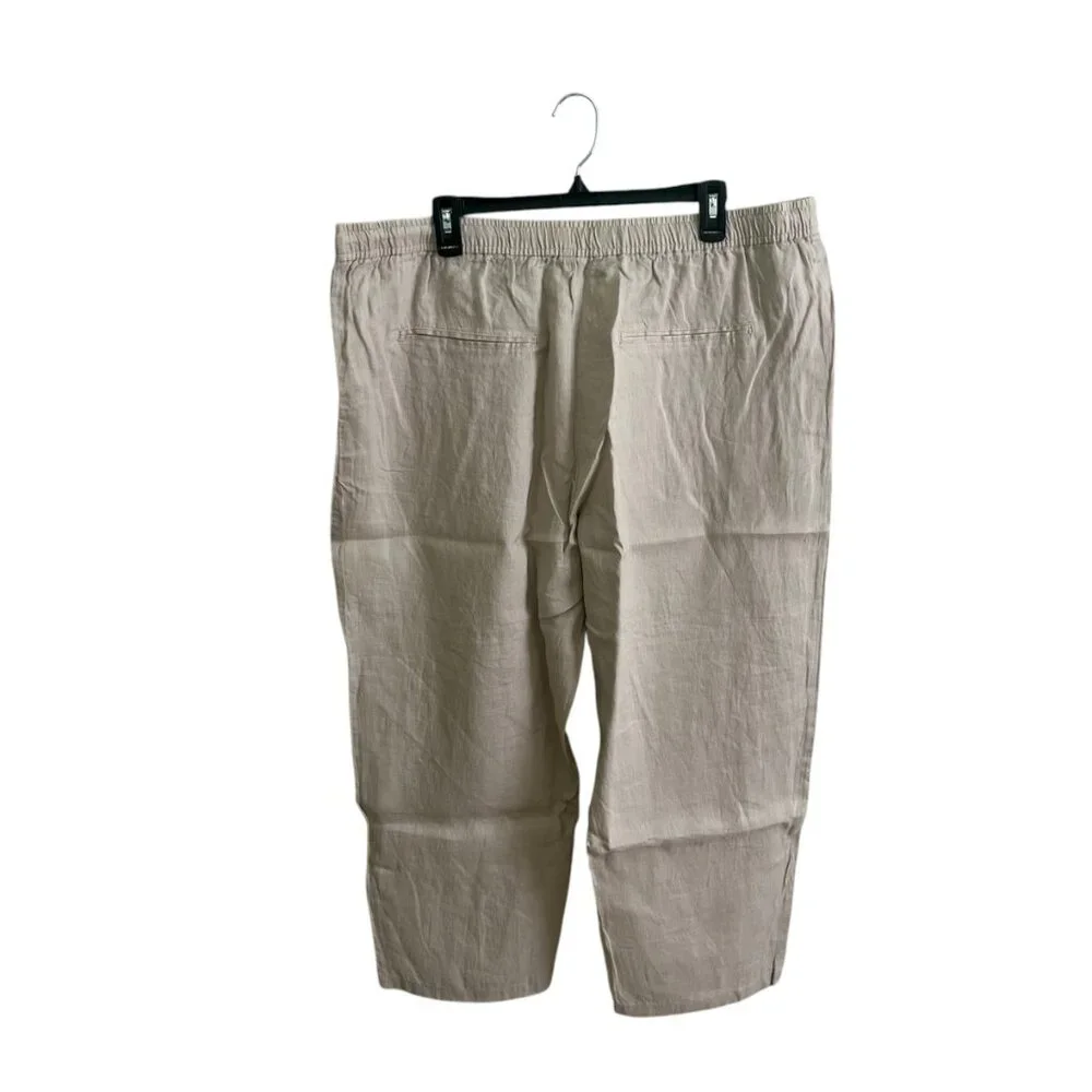 Mango MNG NWT 100% Linen Straight Pants Summer Elastic Waist Drawstring Size 1XL